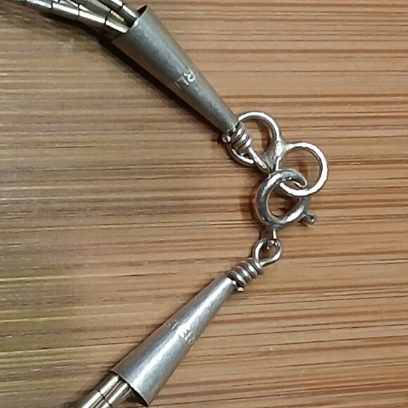 Vintage 5 Strand Liquid Silver with Multi Stone Inlaid Necklace - 16 inches - Picture 9 of 10